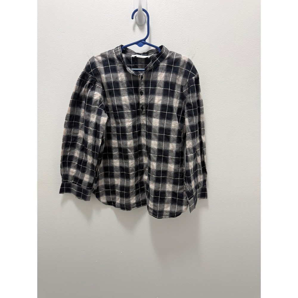 Bonpoint Kids Black White Plaid Long Sleeve Henley Shirt Size 2